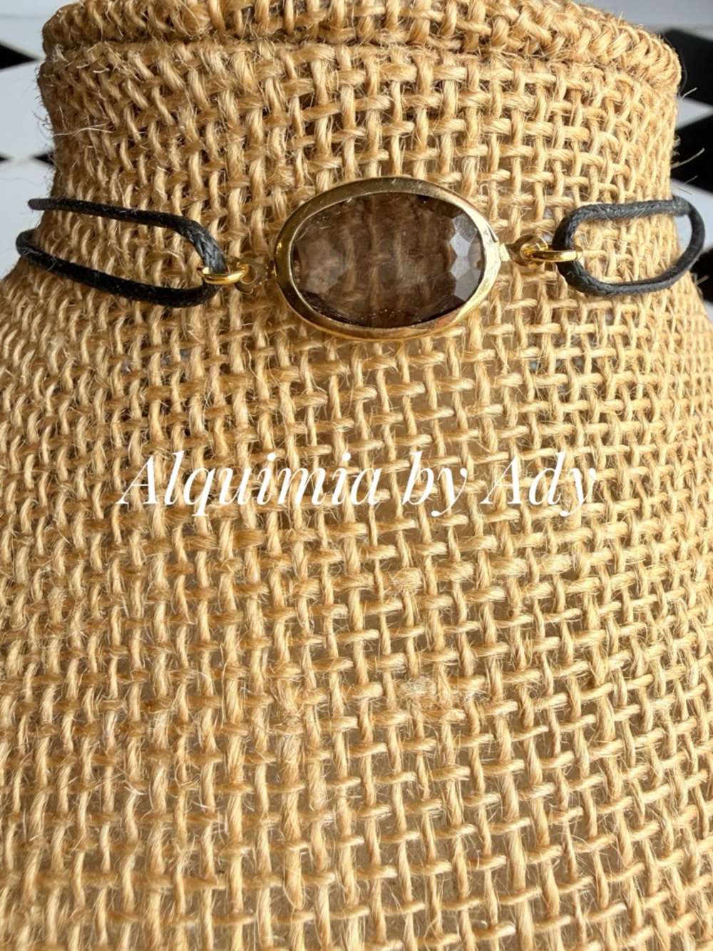 FALL + Black cord choker Gold and Black Smoky Quartz Choker Necklace